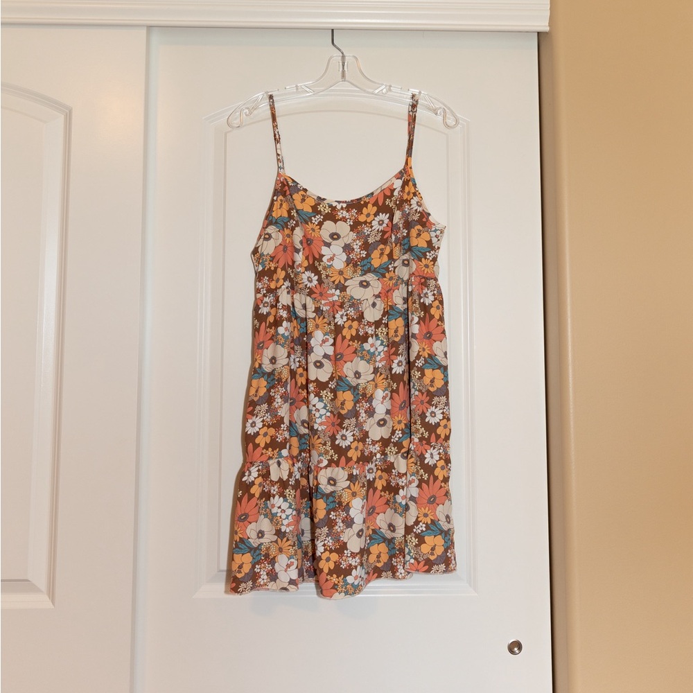 Altar’d State Floral Orange Adjustable Strap Mini Dress